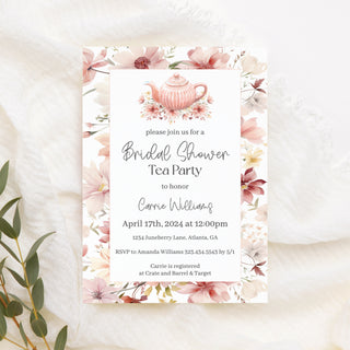 Floral Tea Party Bridal Shower Invitations