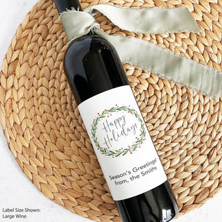 Happy Holidays Wreath Wine Labels