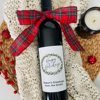 Happy Holidays Wreath Wine Labels