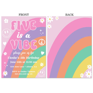 Five is a Vibe Groovy Rainbow Pink Invitations