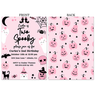 Two Spooky Pink Birthday Invitations