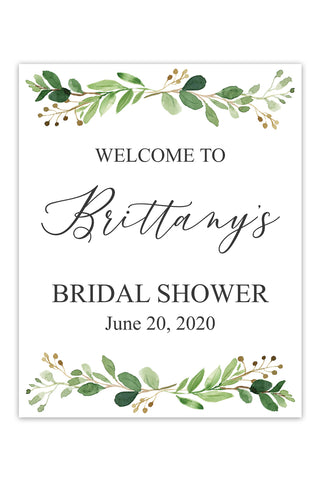 Leaf Greenery Bridal Shower Welcome Sign