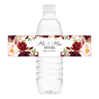 Marsala Floral Water Bottle Labels