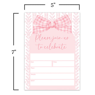 Pink Coquette Bow Invitations - 20 ct