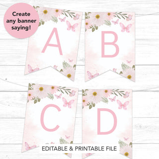 Pink Butterfly Printable Banner
