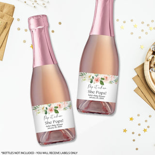 Pop it When She Pops Blush Floral  Champagne Labels