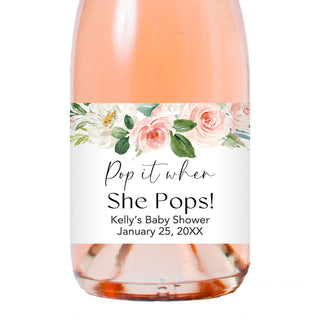 Pop it When She Pops Blush Floral  Champagne Labels