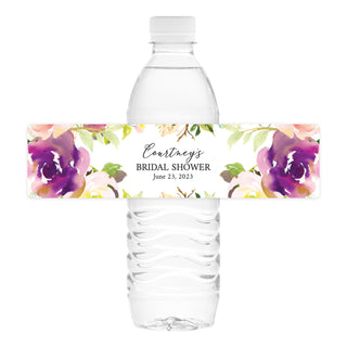 Purple Floral Water Bottle Labels