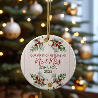 Rustic First Christmas as Mr and Mrs Ornament