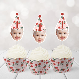 Strawberry Custom Face Treat Toppers - 24 ct.