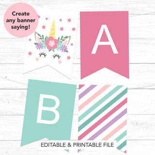 Unicorn Floral Printable Banner