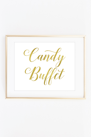 a framed poster with the words candy buffet on it