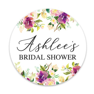 a floral bridal shower sticker on a white background