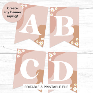 a printable alphabet banner with flowers on it
