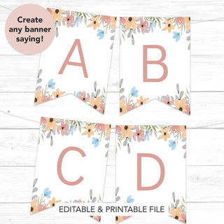 a set of three floral printable banners with the letters a, b, and