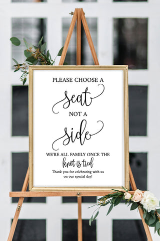 a sign that says please choose a seat not a side