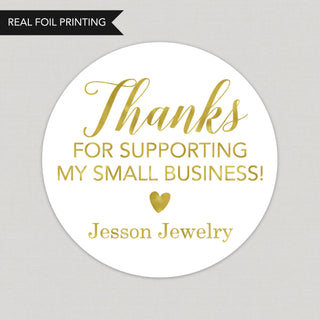 a round sticker with the words thanks for supporting my small business