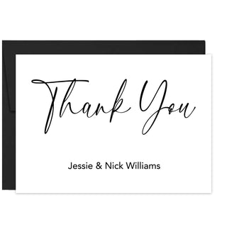 a black and white thank card with the words thank you