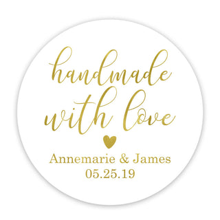 a round sticker with the words handmade with love on it