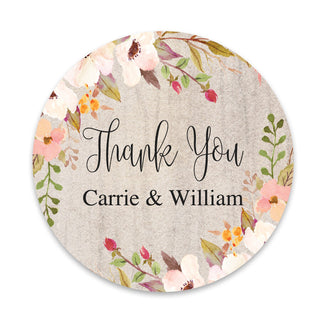 a floral thank you sticker with the words, thank you