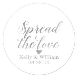 a round sticker with the words spread the love on it