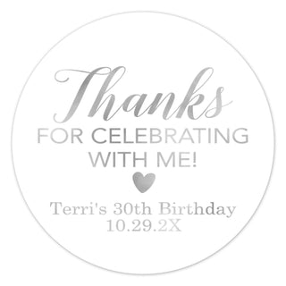 a round thank card with the words thanks for celebrating with me