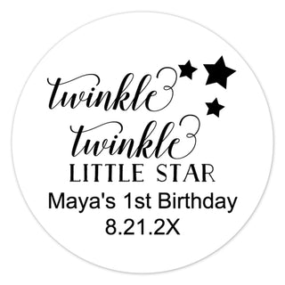 a round sticker with the words twinkle twinkle little star on it