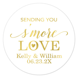 a round sticker with the words sending you s'more love