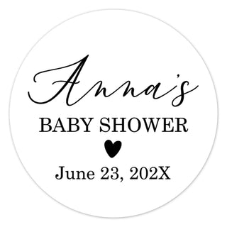 a baby shower sticker with a heart on it