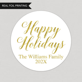 a happy holidays sticker with the words happy holidays on it