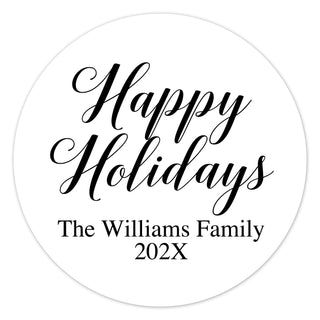 a happy holidays sticker with the words, the williams family