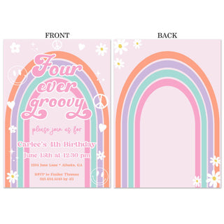 a pink and orange birthday card with a rainbow arch