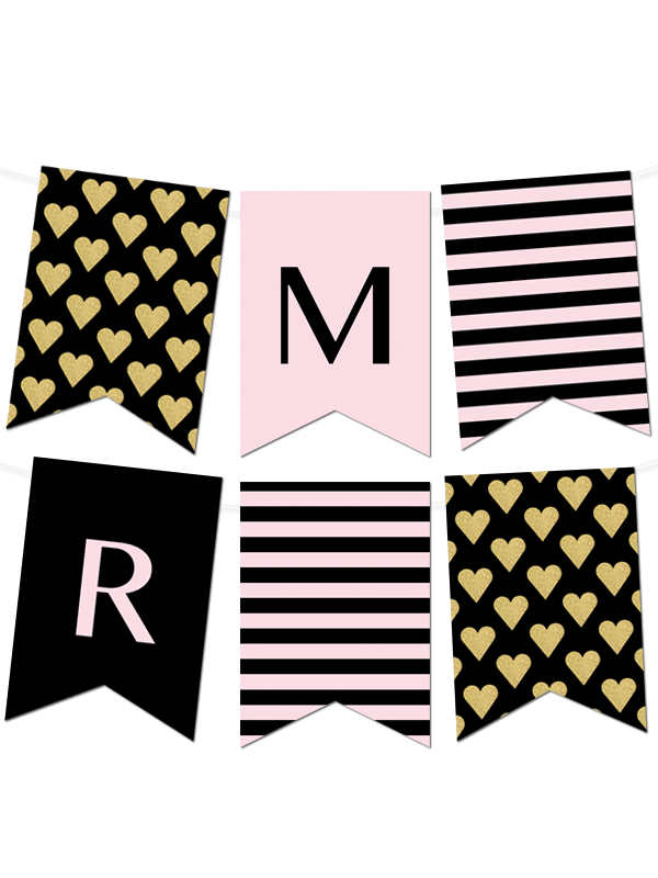 Striped Gold Heart Banner