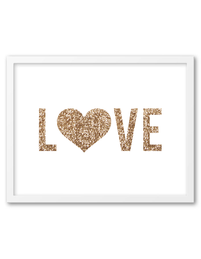Free Printable Gold Sequin Love Wall Art from Chicfetti.com