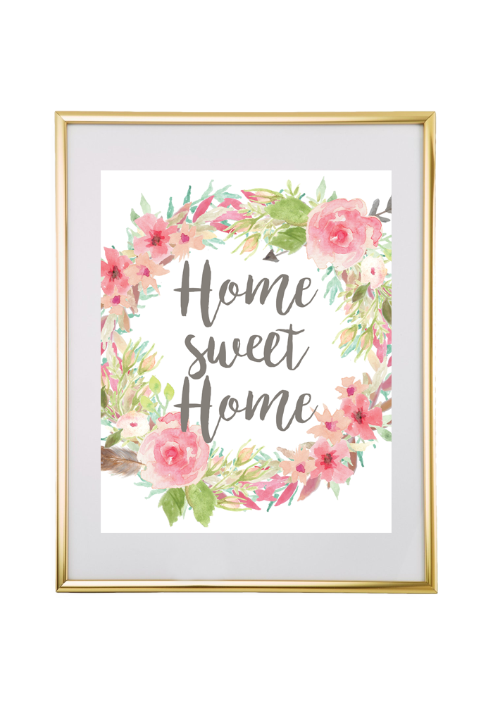 Free Printable Home Sweet Home Floral Wreath Wall Art