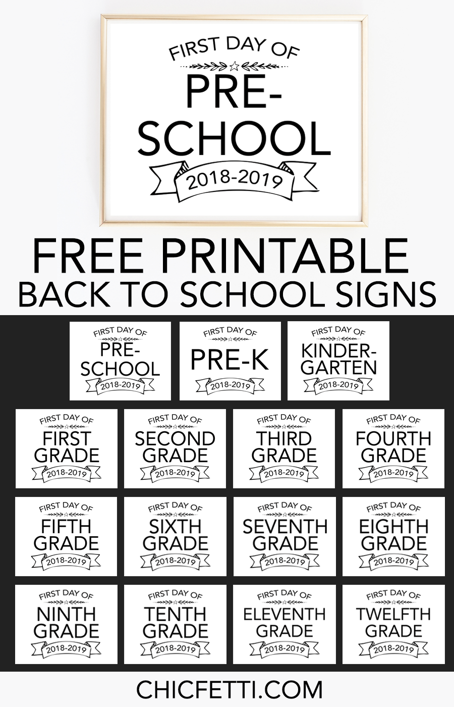 Printable Back to School Signs Print our free first day of school signs