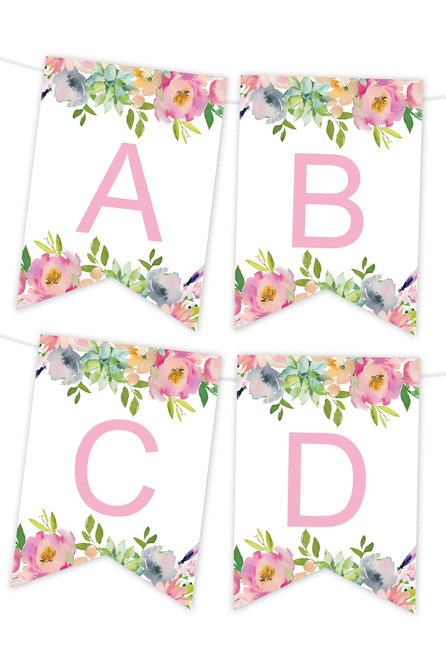 Party Banner FLO3 Roses Garland ALL LETTERS NUMBERS Cottage Chic Pink 