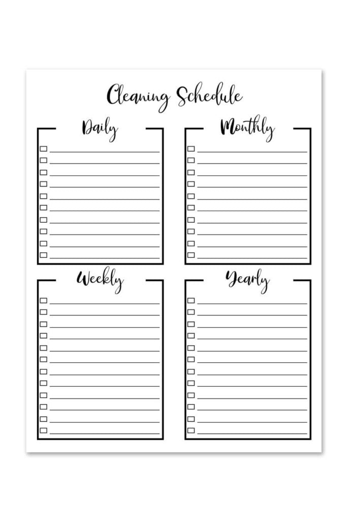 Household Cleaning Chart