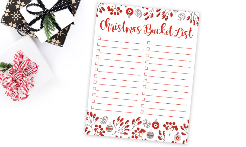 Free Printable Christmas Bucket List download & make your own list!